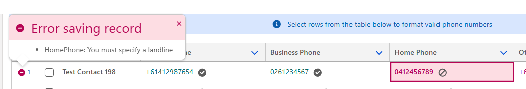 Phone Number Validation Error