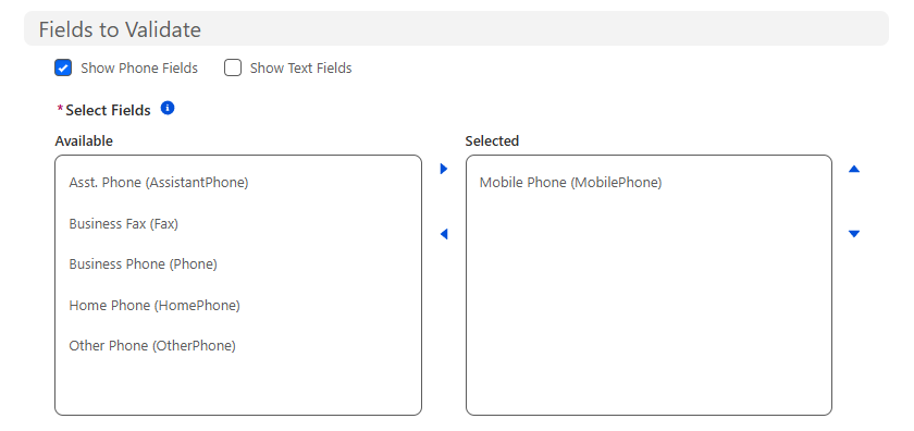 Select Fields to Validate